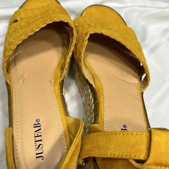 platform JustFab women sandals sz 6.5 yellow heel wedge espadrille,ankle strap - Picture 9 of 15